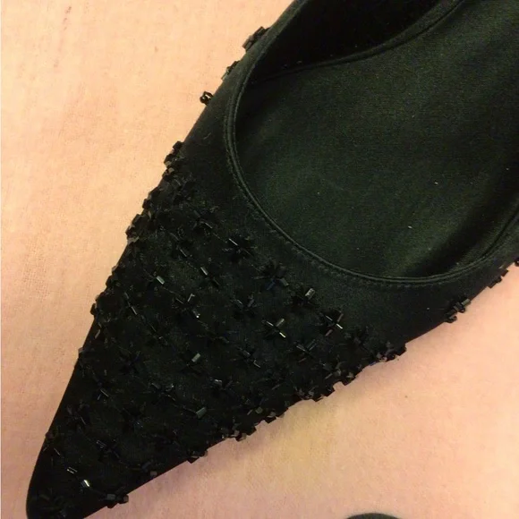 Nina Black Satin Sling Back Heels, Special Occasion, Size 7-1/2 Med - Picture 10 of 11